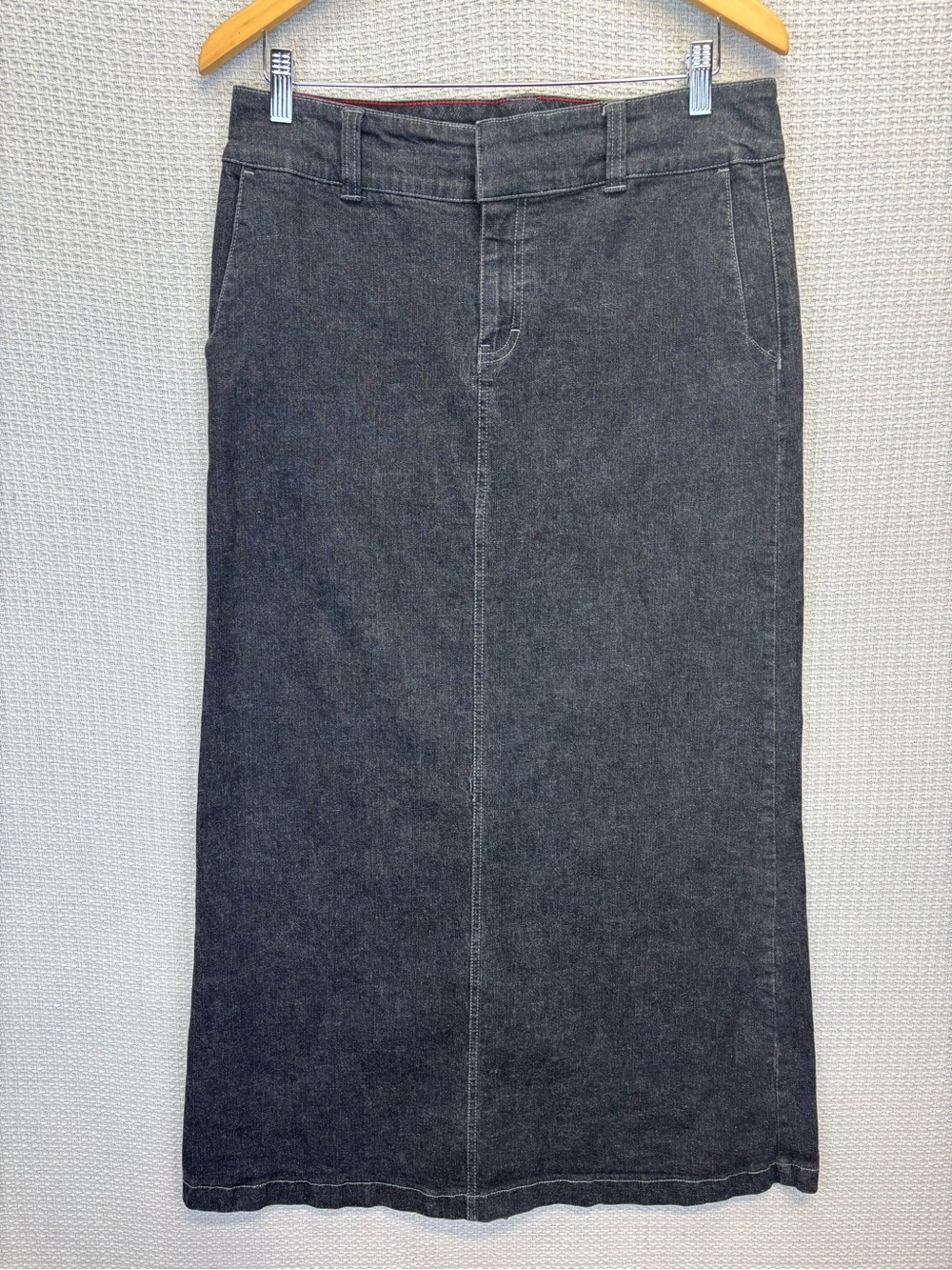 Vintage Women’s Tommy Hilfiger Denim Maxi Skirt Size 10 Black Slit Y2K 90’s